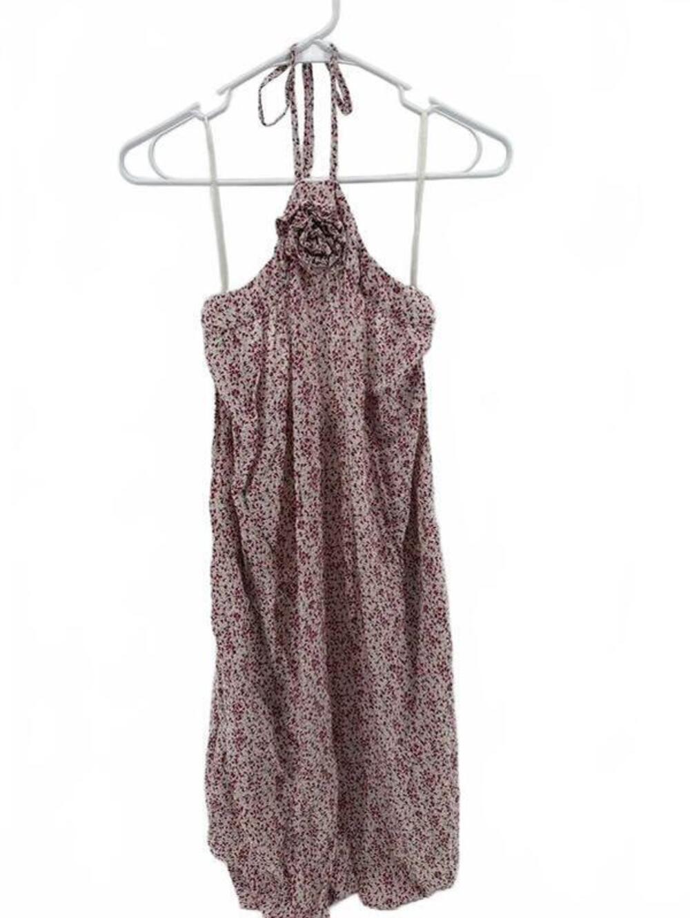 Olive Olivia Floral Halter Mini Dress Small Fabric Rose Detail Cream Red